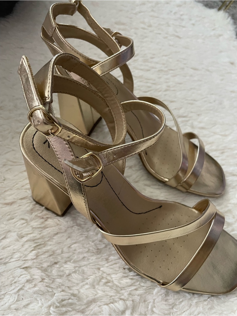 Gold Strappy Block Heel Sandals - Women - Picture 11 of 16